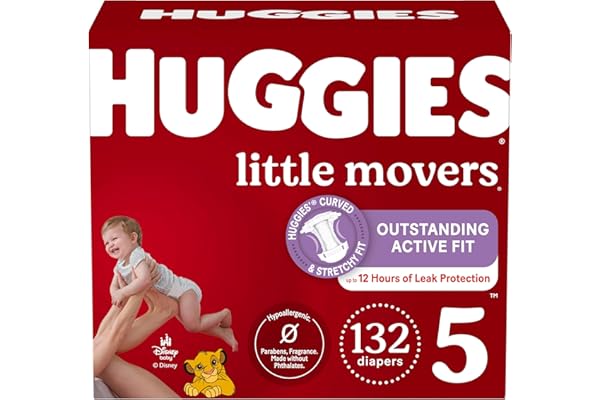 Huggies Size 5 Diapers, Little Movers Baby Diapers, Size 5 (27+ lbs), 132 Count (2 Packs of 66), Packaging May Vary
