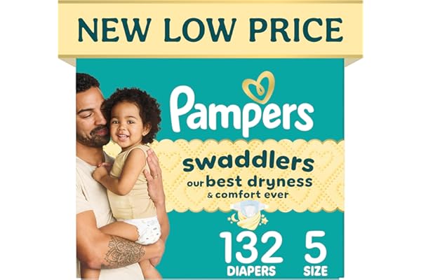 Pampers Swaddlers Diapers, Size 5 (20-37 lbs), 132 Count, Hypoallergenic, Absorbent, Keeps Baby Dry and Comfortable, Skin Saf