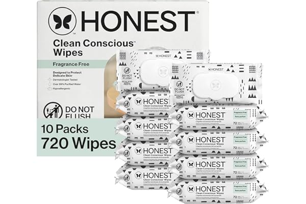 The Honest Company Baby Wipes for Sensitive Skin, Hypoallergenic, Fragrance-Free, Multi-Use, Pattern Play Design, 720 Count (