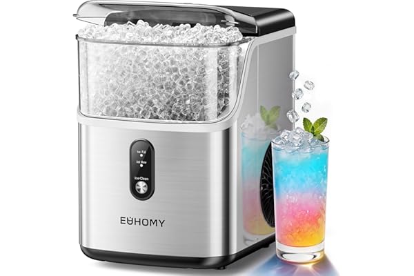 EUHOMY Nugget Ice Maker Countertop, Ready in 7 Mins, 35Lbs/24H Pebble Ice Maker Machine, Self-Cleaning Countertop Sonic Ice M