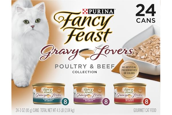 Purina Fancy Feast Gravy Lovers Poultry and Beef Grilled Gourmet Wet Cat Food Variety Pack - (Pack of 24) 3 oz. Cans