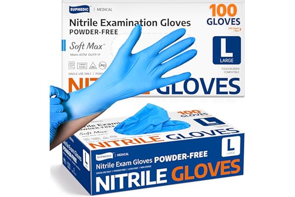 Supmedic Medical Soft Max™ Nitrile Exam Gloves, 100 Count Latex-Free Powder-Free Non-Sterile Food Safe Disposable Glove, Blue