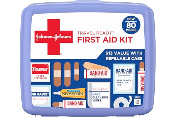 BAND-AID Brand Travel Ready Portable Emergency First Aid Kit, Minor Wound Care, Perfect for Home, Car, Camping, Travel & Outd