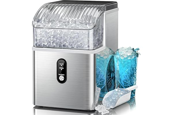 Kismile Nugget Ice Makers Countertop,Portable Ice Machine with Crushed Ice, 35lbs/Day,Self-Cleaning,One-Click Operation for H