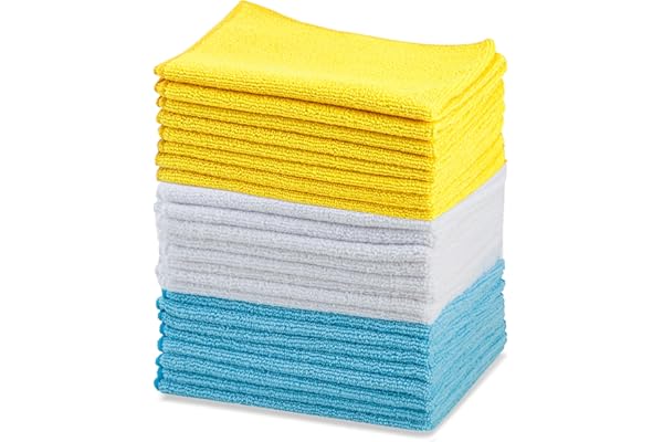 Amazon Basics Microfiber Cleaning Cloths, Ultra Absorbent, Lint Free, Streak Free, Non-Abrasive, Reusable and Washable, 16" x