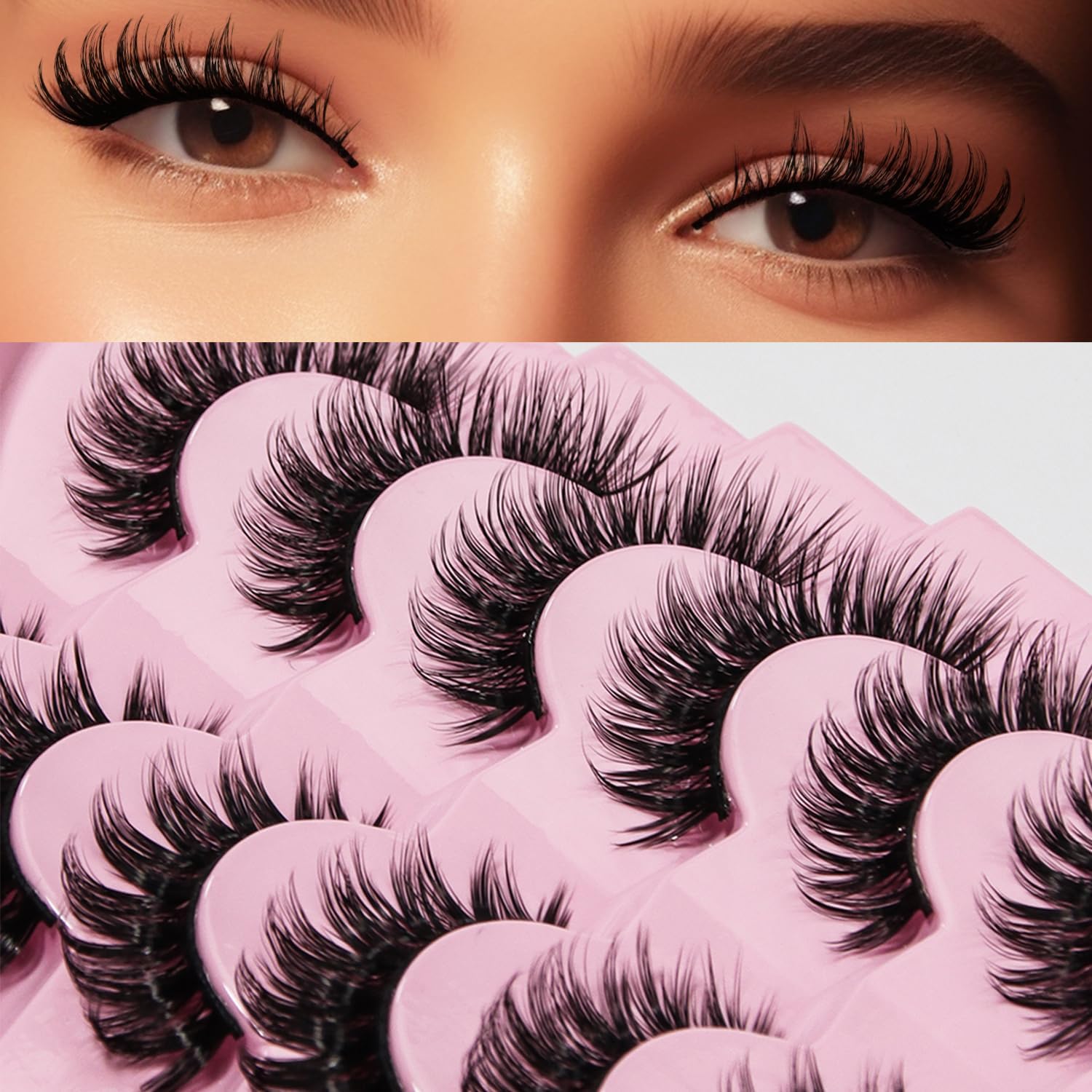 AKARA Ciglia Naturali 7 Paia 3D Ciglia Artificiali Russian Strip Finte Mink Lashes