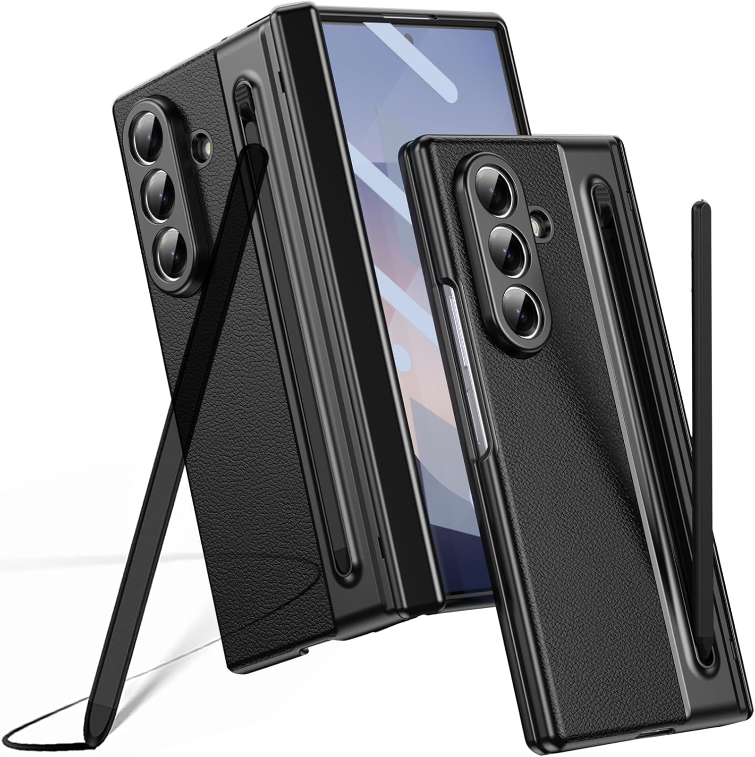 Custodia per Galaxy Z Fold 7, Protezione cerniera Samsung Fold7 cover, custodia Samsung Galaxy Z Fold7 con pellicola protettiva per lo schermo + Penna stilo + portapenne-Nero