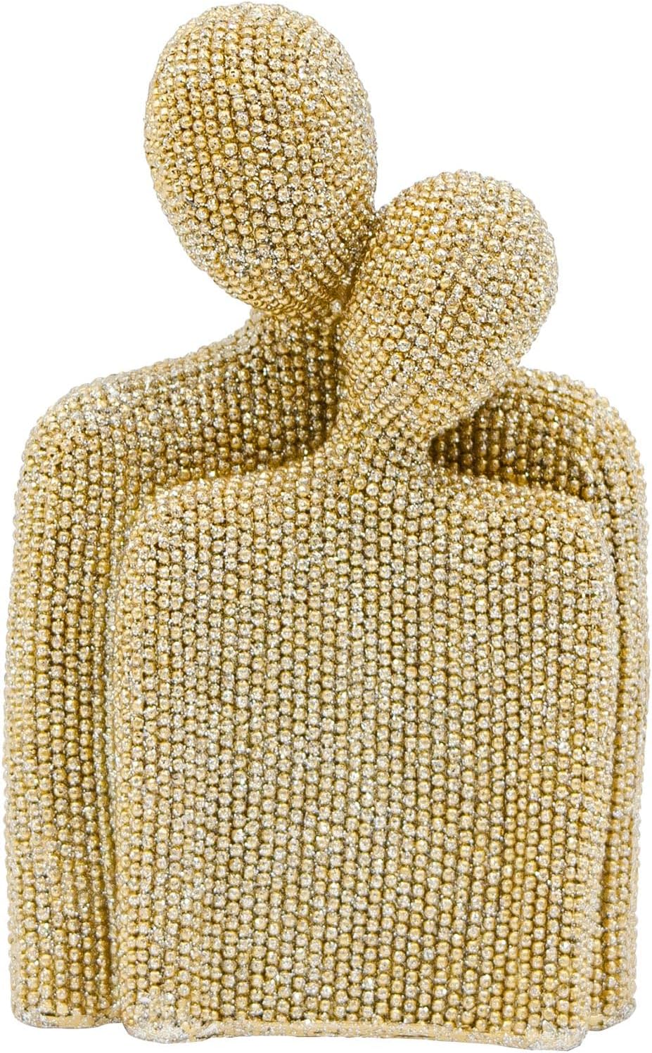 Hugging Couple Sculptures Home Decor, Romantic Resin Lovers Figurine with Shiny Gold Beads, Modern Abstract Art Statues for Bedroom Office Bookshelf Decor, Luxury Wedding & Valentine's Day Gift