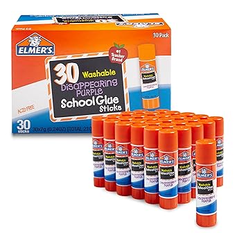 Elmer's Disappearing Purple School Glue Sticks, Washable, 7 Grams, 30 Count - Posters, Back to School, Bulk Pack for Classrooms, #1 Teacher Brand