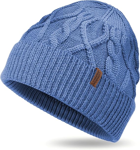 OUTDOOR SHAPING Merino Wool Beanie, Unisex Cable Knit Hat, Daily Rib Cuff Beanie, Warm Winter Cap